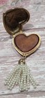 Estee Lauder Vintage Small Golden Heart Solid Perfume Compact W  Pearl Tassels 