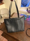 Coach May Tote Black Khaki Pebbled Leather Shoulder Bag Signature Print