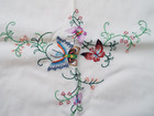 Vtg Half Waist Apron White Handmade Embroidered Butterflies Flowers