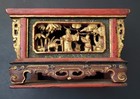 Vintage Chinese Carved Wood Joss Holder Red Gilt Incense Stand