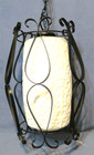 Vintage Retro Ceiling Light Fixture Wrought Iron   Textured Glass Globe 1960 s