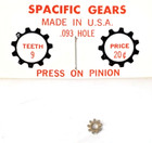 9 Tooth Brass Pinion Gear Press On Slot Car Part 48 Pitch  093 Motor Shaft Vtg