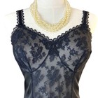 Vintage 60s Triumph Int  Black Nylon   Lace Bow Appliqu   Full Slip Dress Size S
