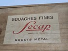 Vtg Secap Gouaches Fines  godets Metal  French Paint Set In Wooden Box Nos Rare 