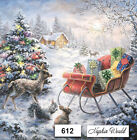  612  Two Paper Luncheon Decoupage Art Craft Napkins  Christmas Sled Deer Gifts