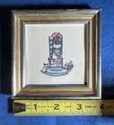 Vintage Miniature Framed Girl Sewing Cat Print Joan Walsh Anglund Style
