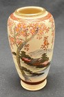 Satsuma  Japanese Glazed Earthenware Vase - 5  Tall - Flowers  Birds Pattern