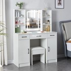 6 Shelves Vanity Dressing Desk Makeup Table And Stool Set And Led Lighted Mirror