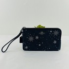 New Coach Double Zip Wristlet Wallet Signature Canvas Snowflake Midnight Blue