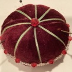 Antique Red Velvet Beaded Pin Cushion With Stick Pins