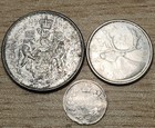 Silver Coins Canada Lot - 3 Coins - 1888 5 Cents  1961 50 Cents  1963 Qtr - Gbca