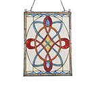 Stained Glass Window Panel Colorful Medallion 17 7  X 24 6  Suncatcher