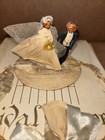 Vintage 1930s Crepe Paper Mache Bride Groom Wedding Cake Toppers Scrapbook Nice 