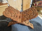 Wooden Hand Carved Folding Cookbook Holder Bible Book Display Stand Vtg India
