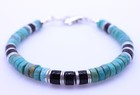Arizona Turquoise   Black Onyx Bracelet  6mm Bluish Green Heishi Gemstone Beads