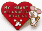 My Heart Belongs To Bowling Lapel Pin Mouse Red Heart Gold Tone Vintage
