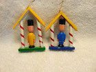 Set Of Two Vintage Wooden Soldier At Gate Christmas Ornaments   j