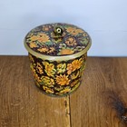 Vtg Daher Floral Tin Trinket Autumn Round Orange Brown Container Made In England