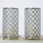 2 Silver 9  Crystal Beaded Metal Candle Holders Light Gray Centerpieces Party