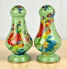 Mackenzie-childs Green Flower Market Large Salt   Pepper Shakers Rare New 6 4 