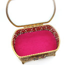 Vintage Gold Ormolu Jewelry Casket Box Butterfly Rhinestones Beveled Glass Lid