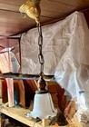 Vintage Pendant Ceiling Light Fixture W ruffled Milk Glass Shade 