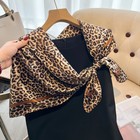 Leopard Print Scarf  For Women Brown Silk Feel Satin Square Head Neck Tie 35in