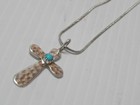 Vintage Navajo Indian Sterling Silver Turquoise Cross Necklace Free Chain