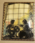  2 vtg Reverse Painted Convex Bubble Glass Framed Silhouette Picture 4  X 5  Guc