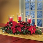 Christmas Poinsettia Glass Votive Trio Hurricane Candle Holder Table Centerpiece