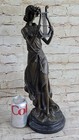 Bronze Sculpture Sexy Woman W  Harp Art Deco Figurine Figure Statue Home Decor