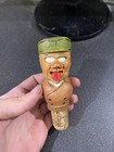 Vintage Wood Hand Carved Bottle Stopper Wine Cork  mechanical -sticks Out Tongue