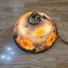 Vtg Hand Painted Floral Frosted Art Glass Hanging Chain Ceiling Light Fixture