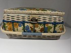 Vintage 1970s Wicker Sewing Basket Box Floral Mcm Retro Woven Craft Case