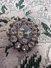 Silver Tone Blue Oval Cameo Style Bird   Flower Rhinestone Brooch Pin  2 In