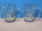 Vintage Etched American Federal Eagle Clear Glass Beer Mugs - Set Of 2