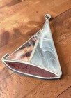 2 Vintage Stained Glass Sun Catcher Boats Flower Blue And Red Hanging