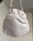 White Pink Satin Bridal Clutch Bag Purse  Drawstring  Pink Flower Applique