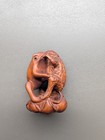 Hand Carved Japanese Boxwood Netsuke Dancing Frogs 2 
