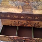 Vintage Brown Wooden Floral Rectangular Decorative Box With Drawer Freestanding