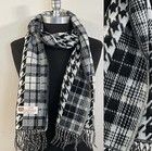 Men Women Winter Warm 100 cashmere Scarf Hounds Tooth Plaid Black   White Soft