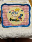 Vtg Ohio Art Child   s Tin Tea Set 173-tray  3 Cups  2 Plates  4 Saucers