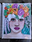 Original Floral Portrait Drawing On Mixed Media Paper 2022 - 9 x12  Unframed