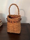 Vintage Woven Hanging Door Basket Wall Pocket Red Accent Wicker Decor