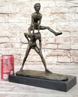 Hand Made Kids Playing Leap Frog Bronze Sculpture Hot Cast Marble Base Decor