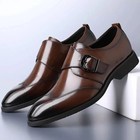 Men Leather Monk Strap Dress Shoes Formal Classic Lace-up Business Oxford Shoes
