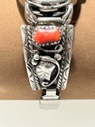 Vintage Native American Sterling Silver   Coral Watchband Signed Lm