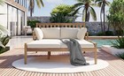 Outdoor Daybed With Pillows wooden  Double Chaise Lounger With Curved Armrests