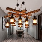 8-light Rustic Country Chandelier Wood Pendant Lamp Industrial Ceiling Fixture