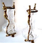 Antique 19th C Gilt Phoenix Ormolu Fitted Cut Crystal Palais Royal Vases Pair